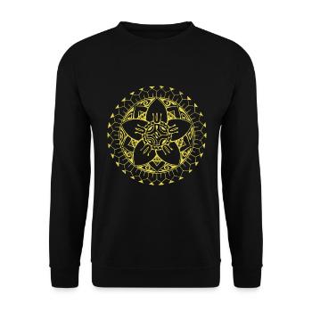 Polynesische Blüte Gelb - Unisex Pullover - Schwarz - Vorne - Alina (178cm) & Michal (187cm)