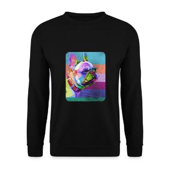 Französiche Bulldogge Bunte Zeichnung - Unisex Pullover - Schwarz - Vorne - Alina (178cm) & Michal (187cm)