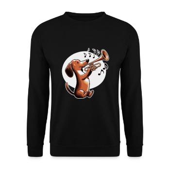 Dachshund playing Trumpet - Unisex Sweatshirt - black - Front - Alina (178cm) & Michal (187cm)