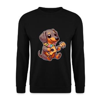 Cute Dachshund playing Guitar - Unisex Sweatshirt - black - Front - Alina (178cm) & Michal (187cm)
