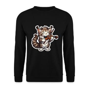 Niedliche Maine-Coon spielt Geige - Unisex Pullover - Schwarz - Vorne - Alina (178cm) & Michal (187cm)