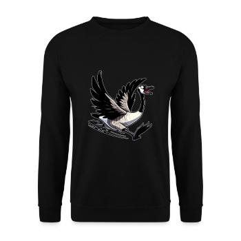 Lustige kanadische Gans auf der Jagd - Unisex Pullover - Schwarz - Vorne - Alina (178cm) & Michal (187cm)