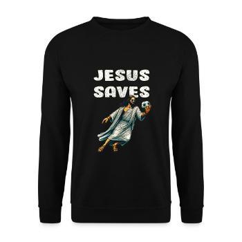 Jésus Soccer Cadeau Drôle Football Dieu Jésus Citation - Sweat-shirt Unisexe - noir - Devant - Alina (178cm) & Michal (187cm)