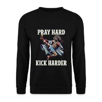 Funny Muay Thai Jesus saying Kickboxing Christian - Unisex Sweatshirt - black - Front - Alina (178cm) & Michal (187cm)