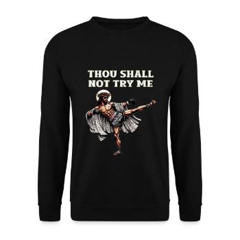 Lustiger Muay Thai Spruch Herr Jesus Christliches Geschenk - Unisex Pullover - Schwarz - Vorne - Alina (178cm) & Michal (187cm)