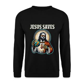 Lustiger Handballspieler Jesus Christian Geschenk - Unisex Pullover - Schwarz - Vorne - Alina (178cm) & Michal (187cm)