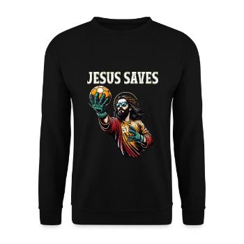 Lustiger Handballspieler Jesus Christian Geschenk - Unisex Pullover - Schwarz - Vorne - Alina (178cm) & Michal (187cm)