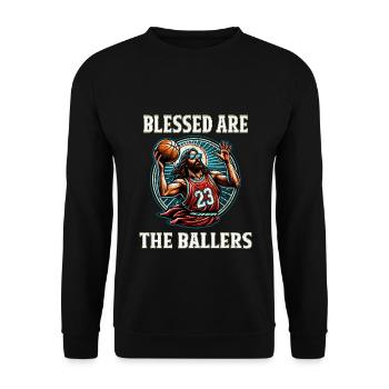 Funny Basketball saying Jesus Basketball Gift - Unisex Sweatshirt - black - Front - Alina (178cm) & Michal (187cm)