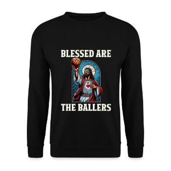 Funny Basketball Graphic Jesus Christian Gift - Unisex Sweatshirt - black - Front - Alina (178cm) & Michal (187cm)