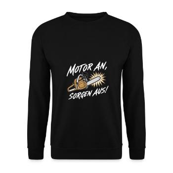 Motor An, Sorgen Aus Motivation Energie - Unisex Pullover - Schwarz - Vorne - Alina (178cm) & Michal (187cm)