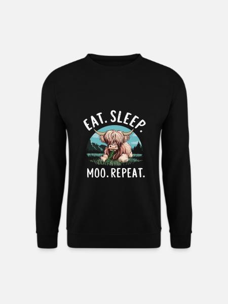 Essen Schlafen Muhen Highland Cattle - Unisex Pullover - Schwarz