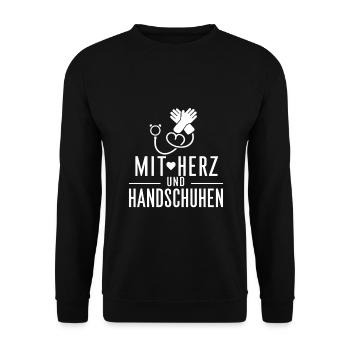 With heart and gloves Caregivers - Unisex Sweatshirt - black - Front - Alina (178cm) & Michal (187cm)
