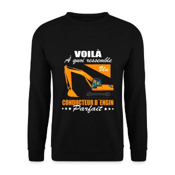 Conducteur d´engin Shirt • Parfait - Sweat-shirt Unisexe - noir - Devant - Alina (178cm) & Michal (187cm)
