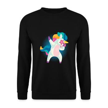 Dabbing Einhorn Dabben Dab Tanzen Lustig Geschenk - Unisex Pullover - Schwarz - Vorne - Alina (178cm) & Michal (187cm)