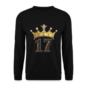17 Zahl Krone - Unisex Pullover - Schwarz - Vorne - Alina (178cm) & Michal (187cm)