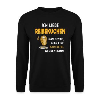 ICH LIEBE REIBEKUCHEN - Kartoffelpuffer Geschenk - Unisex Pullover - Schwarz - Vorne - Alina (178cm) & Michal (187cm)