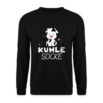 Kuhle Socke lustiges Kuh Motiv - Unisex Pullover - Schwarz - Vorne - Alina (178cm) & Michal (187cm)