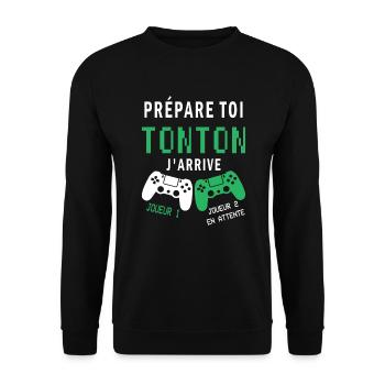 Futur Tonton Gamer Cadeau Annonce Grossesse - Sweat-shirt Unisexe - noir - Devant - Alina (178cm) & Michal (187cm)