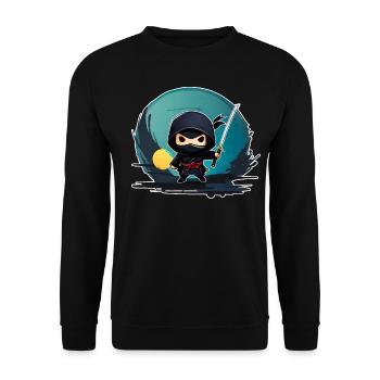 Niedlicher kleiner Ninja mit Katana Schwert - Unisex Pullover - Schwarz - Vorne - Alina (178cm) & Michal (187cm)