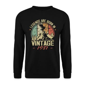 Die Legenden wurden 1981 geboren - 43. Geburtstag - Unisex Pullover - Schwarz - Vorne - Alina (178cm) & Michal (187cm)