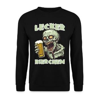Lecker Bierchen X Zombie mit Bier spaßiges - Unisex Pullover - Schwarz - Vorne - Alina (178cm) & Michal (187cm)