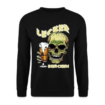 Lecker Bierchen X Totenkopf mit Bier lustiges - Unisex Pullover - Schwarz - Vorne - Alina (178cm) & Michal (187cm)