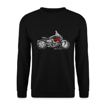 Duc X Diavel Custom T-Shirt Design Motorrad - Unisex Pullover - Schwarz - Vorne - Alina (178cm) & Michal (187cm)