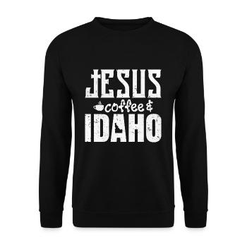 Jesus Kaffee und Idaho - Unisex Pullover - Schwarz - Vorne - Alina (178cm) & Michal (187cm)