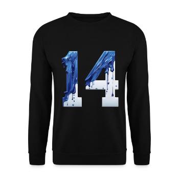 NON. 14 NUMÉRO 14 BLEU BLANC 14E ANNIVERSAIRE - Sweat-shirt Unisexe - noir - Devant - Alina (178cm) & Michal (187cm)