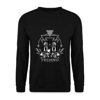Techno Religion Gabber Hardstyle Totenkopf Shirt - Unisex Pullover - Schwarz - Vorne - Alina (178cm) & Michal (187cm)