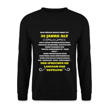30 Jahre alt - Unisex Pullover - Schwarz - Vorne - Alina (178cm) & Michal (187cm)