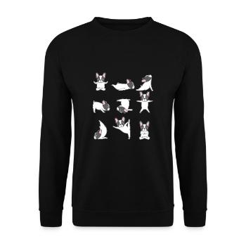 Frenchie Fränzösische Bulldogge Yoga - Unisex Pullover - Schwarz - Vorne - Alina (178cm) & Michal (187cm)