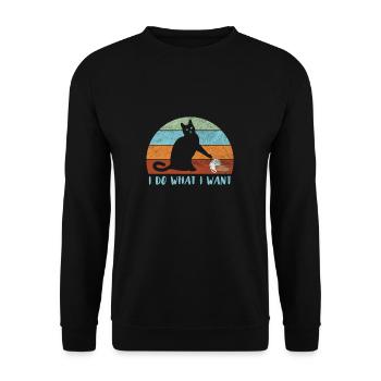 Lustige Retro Katze - Unisex Pullover - Schwarz - Vorne - Alina (178cm) & Michal (187cm)