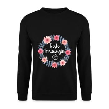 Trauzeugin Junggesellinnenabschied Bride Braut - Unisex Pullover - Schwarz - Vorne - Alina (178cm) & Michal (187cm)
