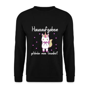 Hausaufgaben gefährden meine Gesundheit - Unisex Pullover - Schwarz - Vorne - Alina (178cm) & Michal (187cm)