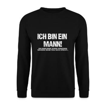 Lustiges Männer Spruch Design über Frauen - Unisex Pullover - Schwarz - Vorne - Alina (178cm) & Michal (187cm)