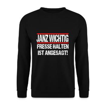 Janz wichtig fresse halten ist angesagt! - Unisex Pullover - Schwarz - Vorne - Alina (178cm) & Michal (187cm)