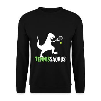 Tennissaurus Lustiges Kinder Dino Tennis Motiv - Unisex Pullover - Schwarz - Vorne - Alina (178cm) & Michal (187cm)