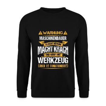 Warnung vor dem Maschinenbauer - Unisex Pullover - Schwarz - Vorne - Alina (178cm) & Michal (187cm)