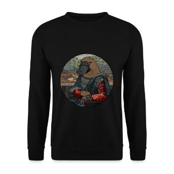 Lustige Schnabeltier Mona Lisa Duckface Geschenk - Unisex Pullover - Schwarz - Vorne - Alina (178cm) & Michal (187cm)