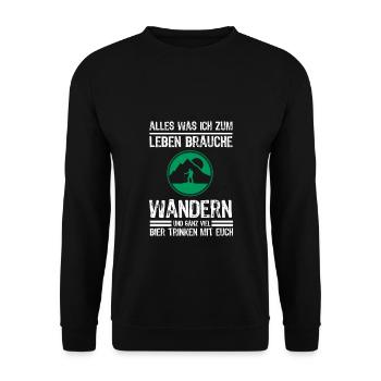 Wandern und Bier Lustig Geschenk Wanderer - Unisex Pullover - Schwarz - Vorne - Alina (178cm) & Michal (187cm)