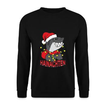 Weihnachten Lustig Hainachten Lustiger Hai - Unisex Pullover - Schwarz - Vorne - Alina (178cm) & Michal (187cm)