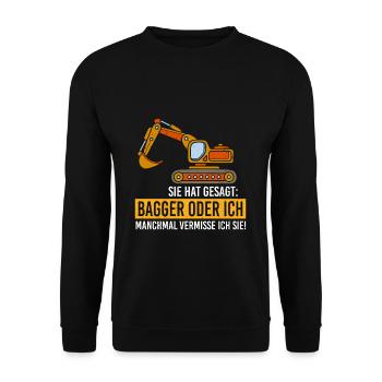 Bagger oder ich - Unisex Pullover - Schwarz - Vorne - Alina (178cm) & Michal (187cm)