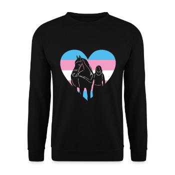 Herz Transgender Flage mit Pferd - Unisex Pullover - Schwarz - Vorne - Alina (178cm) & Michal (187cm)