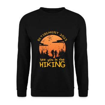Hiking Pension 2023 Hiking Pensioner - Unisex Sweatshirt - black - Front - Alina (178cm) & Michal (187cm)