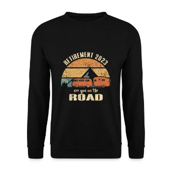 Pensionär Rentner 2023 Wohnmobil Auf Achse - Unisex Pullover - Schwarz - Vorne - Alina (178cm) & Michal (187cm)