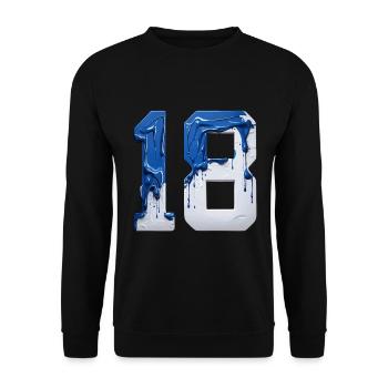 NON. 18 NUMÉRO 18 BLEU BLANC 18E ANNIVERSAIRE - Sweat-shirt Unisexe - noir - Devant - Alina (178cm) & Michal (187cm)