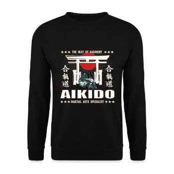 Cool Aikido Martial Arts Design with Kanji - Unisex Sweatshirt - black - Front - Alina (178cm) & Michal (187cm)