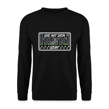 Die mit dem Hund geht | Hundebesitzerin Hundeshirt - Unisex Pullover - Schwarz - Vorne - Alina (178cm) & Michal (187cm)