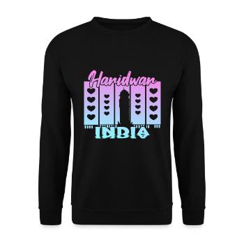 Haridwar India Sonnenuntergang - Unisex Pullover - Schwarz - Vorne - Alina (178cm) & Michal (187cm)